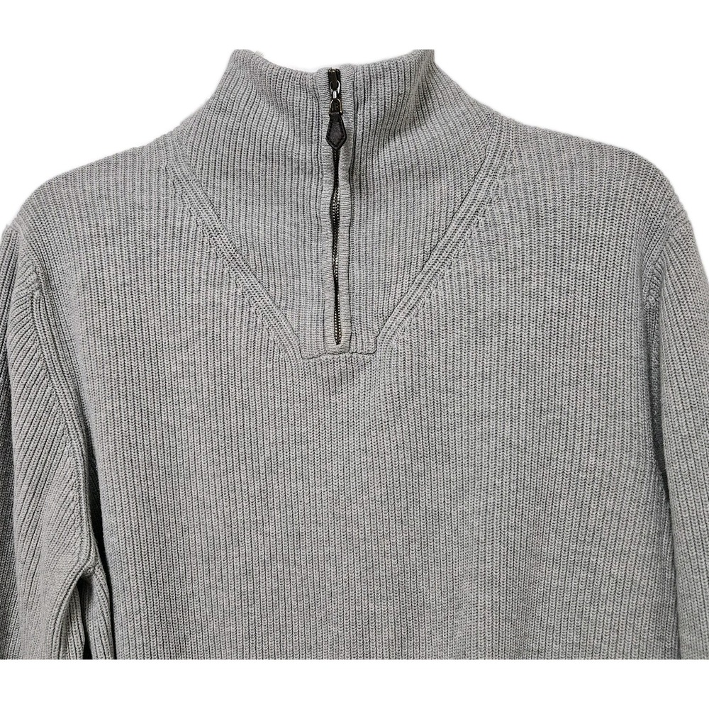 Brooks Brothers Sweater Mens L Gray‎ 346 Quarter Zip Cotton Ribbed Knit Pullover